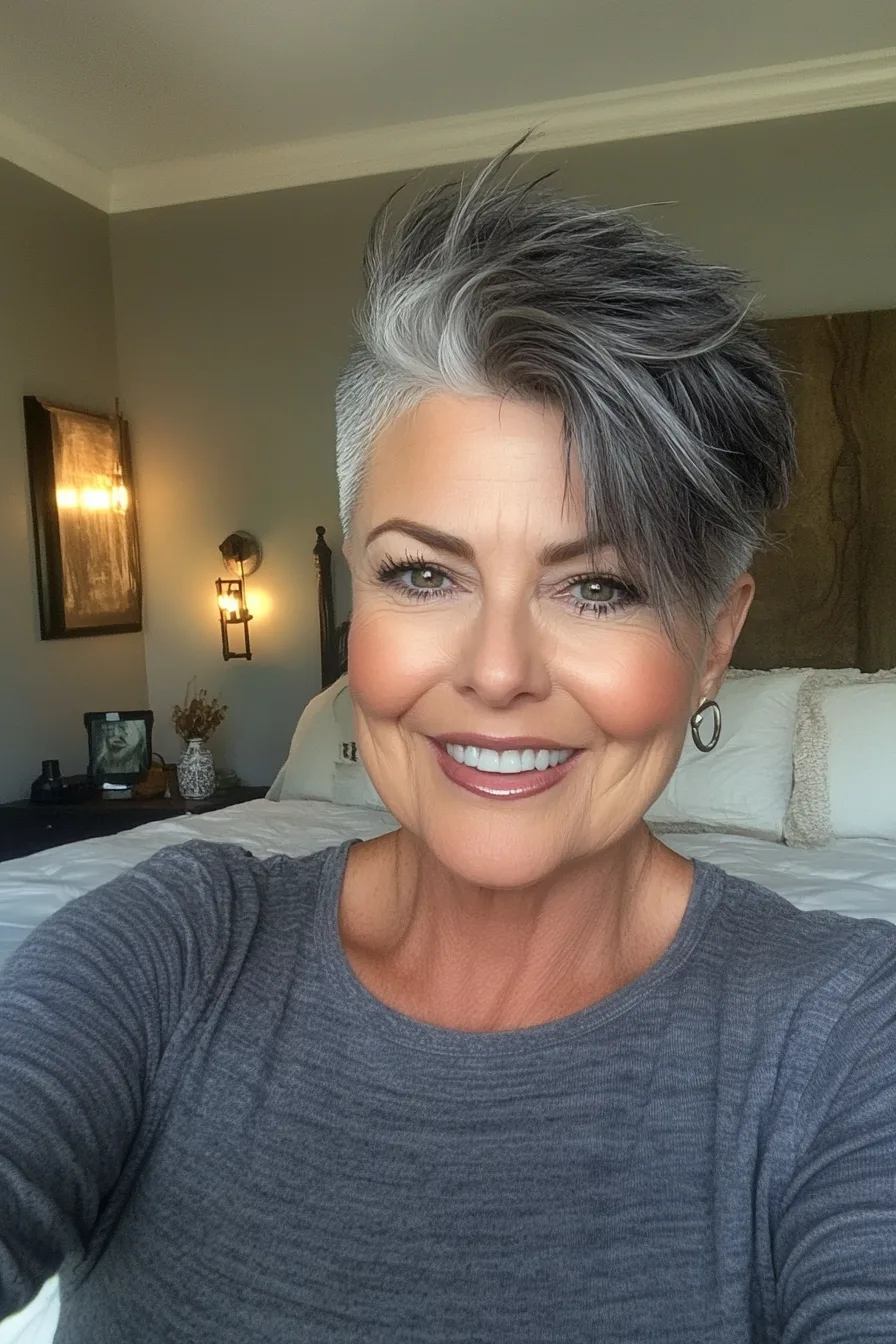 4. Textured Charcoal Crop with Side Fade (Edgy Hairstyles For Women Over 60) - Edgy Hairstyles For Women Over 60