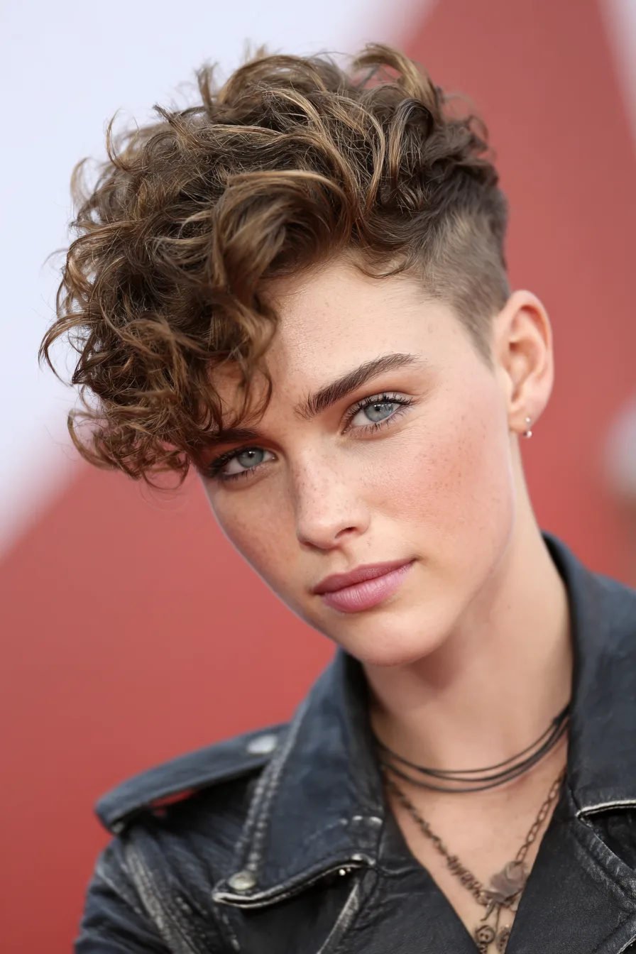 5. Ash Brown Curled Undercut (Short Curled Hairstyles) - Short Curled Hairstyles