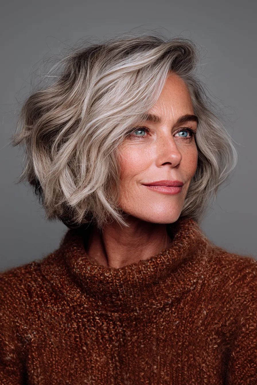5. Sandy Blonde Angled Lob (Fall Haircuts For Women Over 50) - Fall Haircuts For Women Over 50