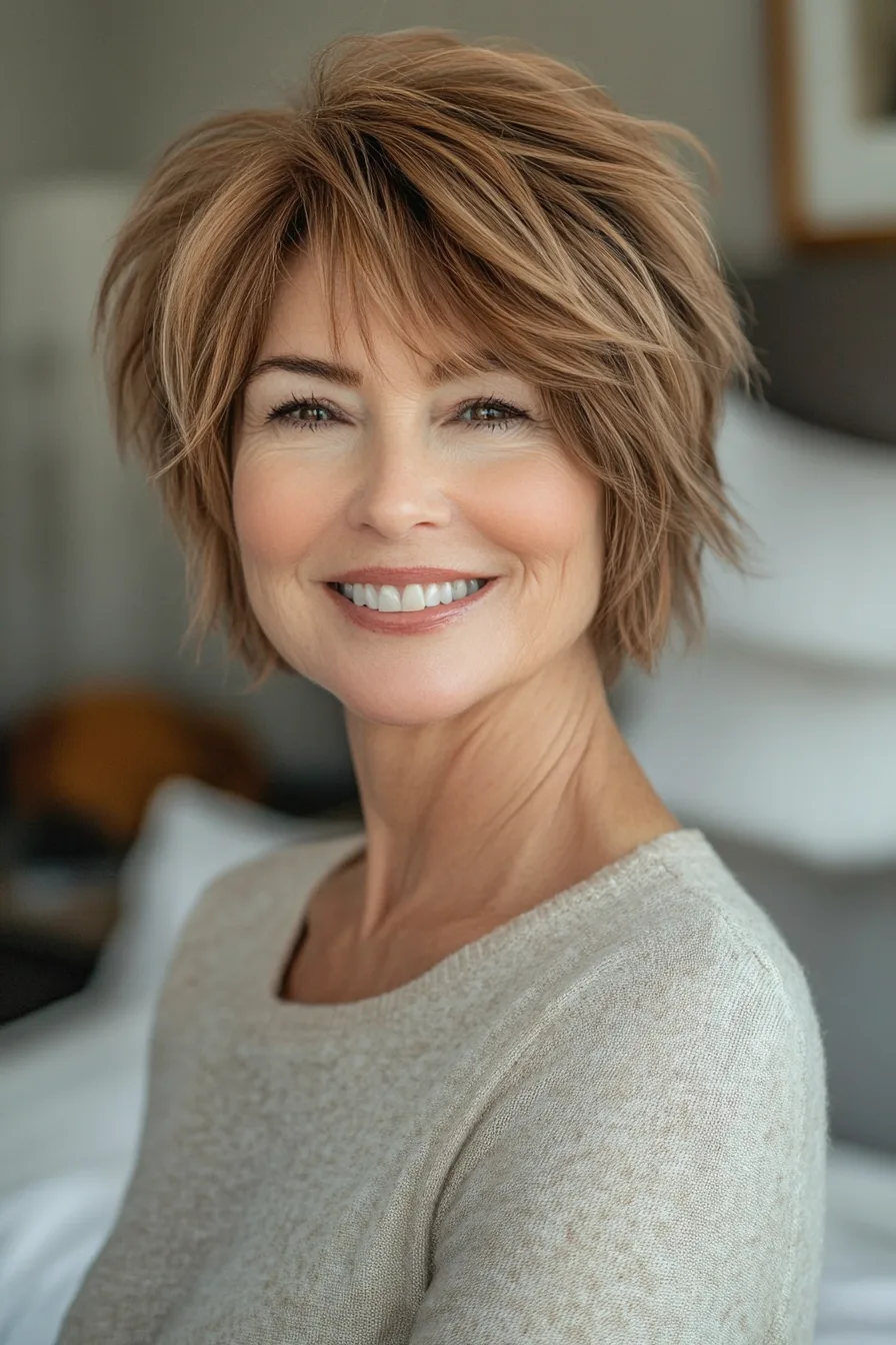 5. Side-Parted Wispy Shag in Light Chestnut (Short Wispy Haircuts Older Women) - Short Wispy Haircuts Older Women