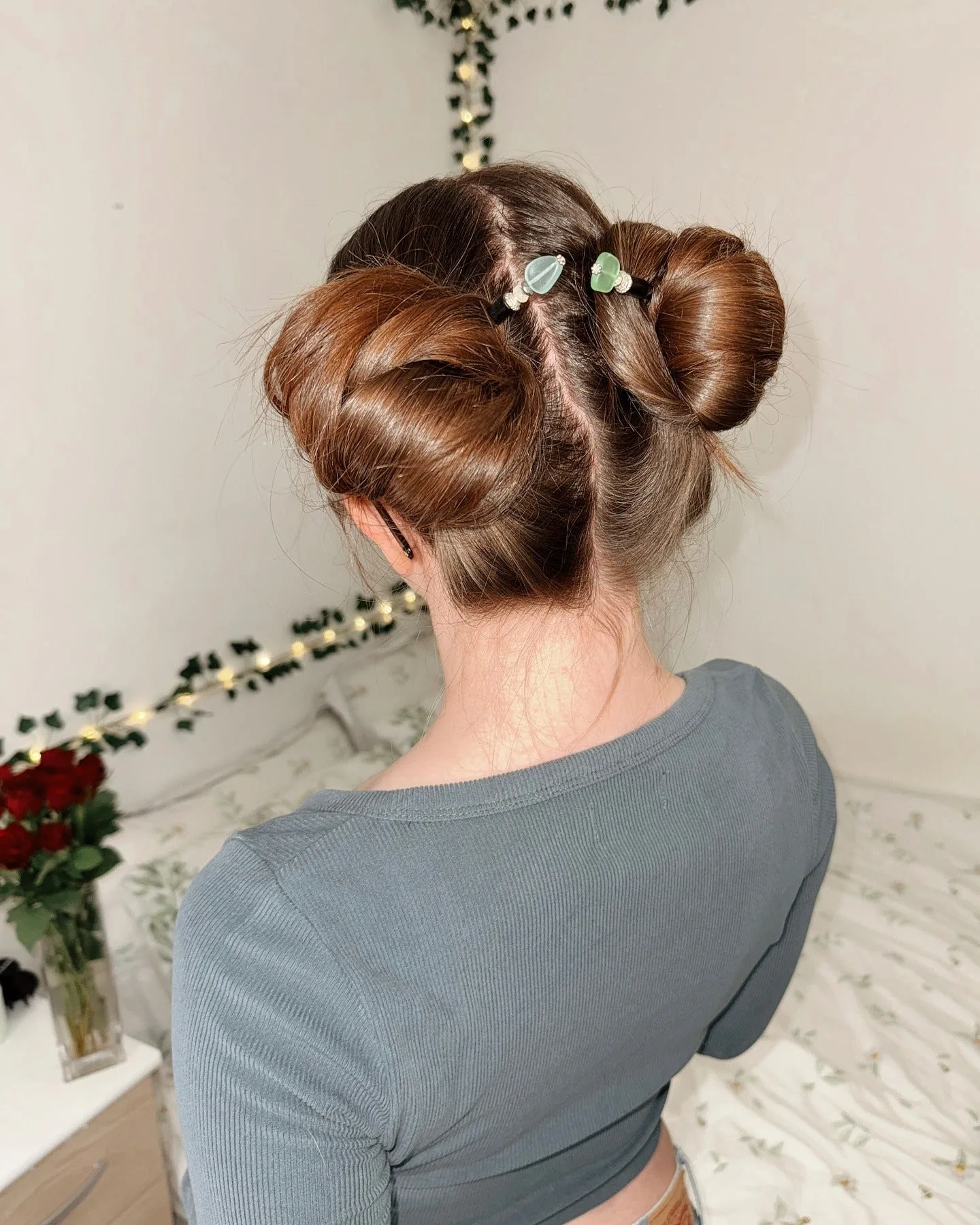 5. Soft Brown Twisted Space Buns with Hair Accessories (Space Buns Hairstyles)