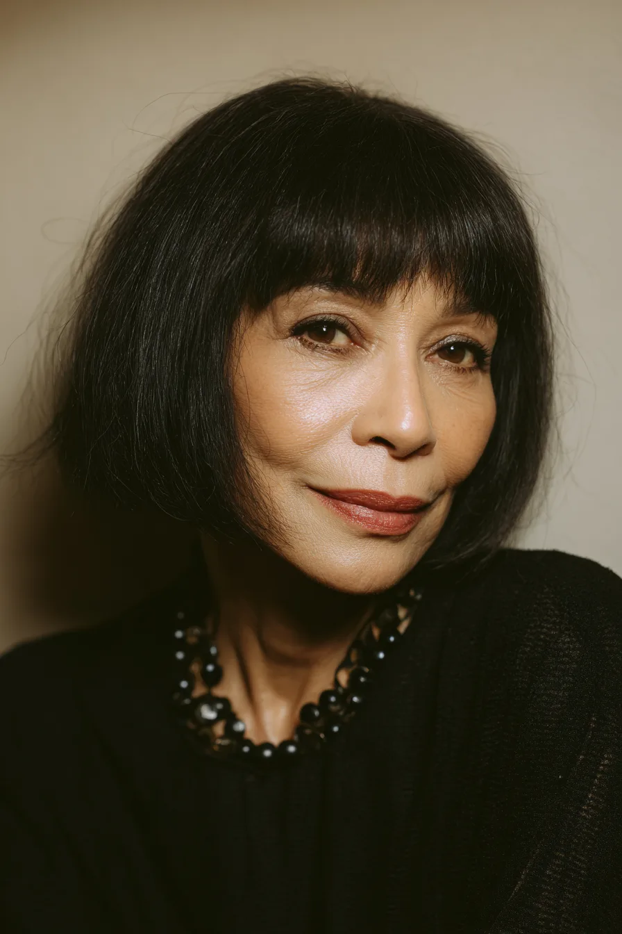 5. Straight Blunt Lob with Micro Bangs in Natural Black (Medium Length Hairstyles For Women Over 60 With Bangs) - Medium Length Hairstyles For Women Over 60 With Bangs