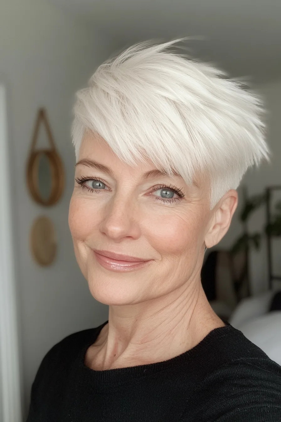 5. White Blunt Pixie with Micro Fringe (Blunt Haircuts For Women Over 60) - Blunt Haircuts For Women Over 60