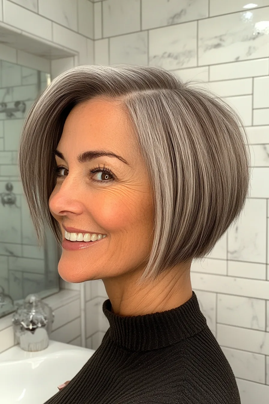 6. Classic Salt-and-Pepper Undercut Bob (Undercut Hairstyles For Women Over 50) - Undercut Hairstyles For Women Over 50