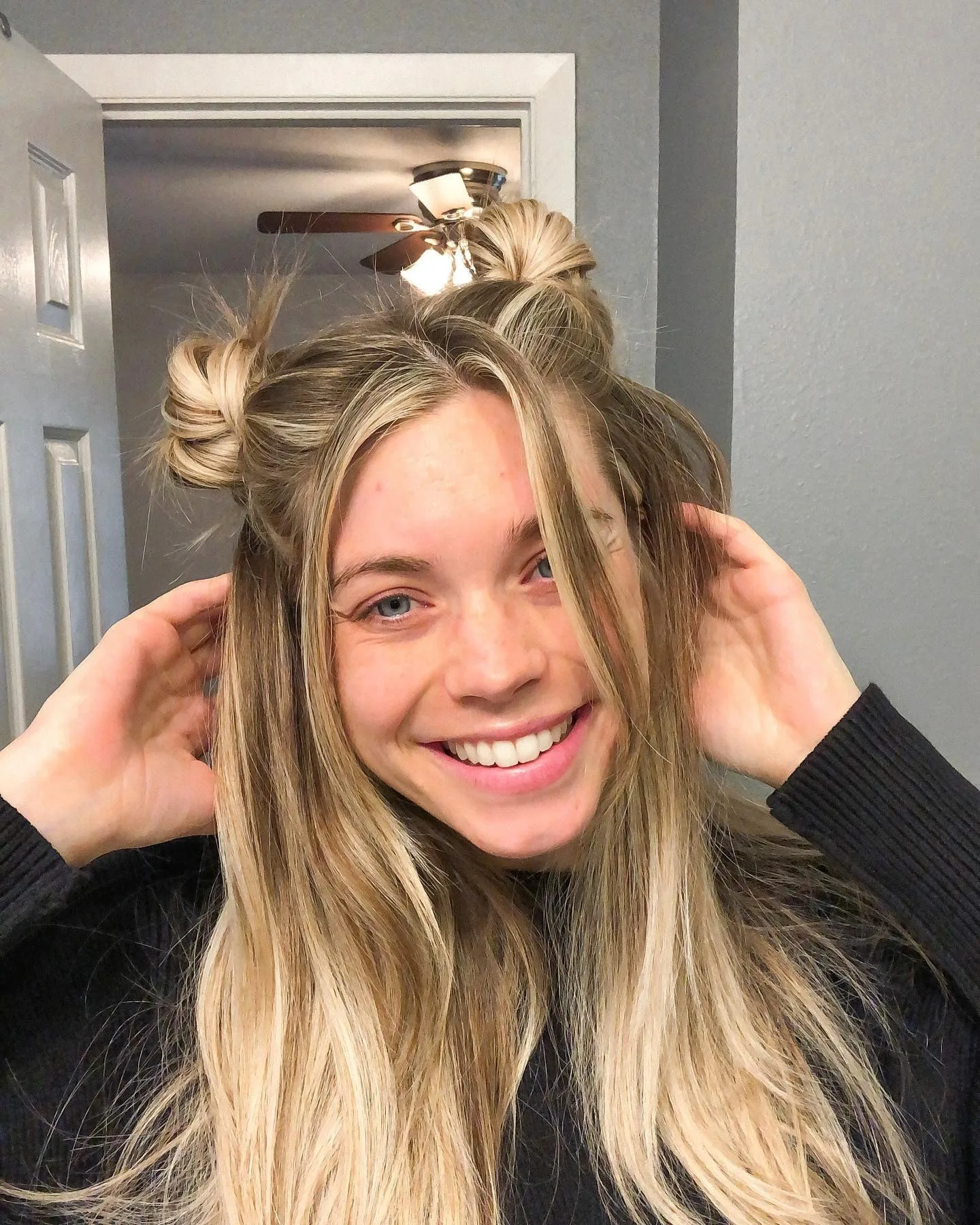 6. Half-Up Space Buns on Long Blonde Hair (Space Buns Hairstyles)