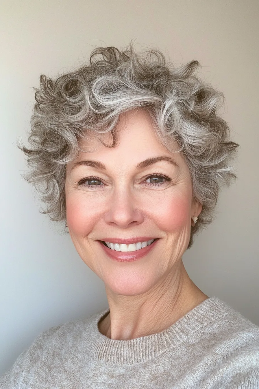 6. Short Curled Wisps with Salt and Pepper Hue (Short Wispy Haircuts Older Women) - Short Wispy Haircuts Older Women