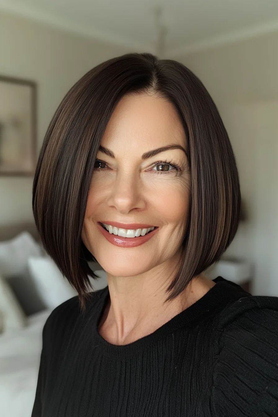 6. Sleek Blunt Bob with Dark Brown (Short Hairstyles For Thick Hair For Women Over 50) - Short Hairstyles For Thick Hair For Women Over 50