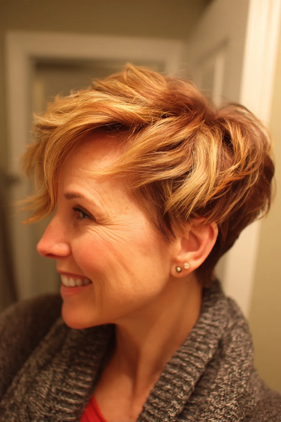 6. Sliced Crop with Warm Honey Highlights (Short Messy Hairstyles For Women Over 50) - Short Messy Hairstyles For Women Over 50