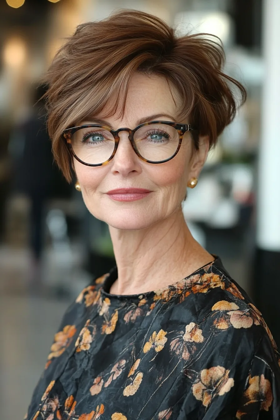 6. Soft Cocoa Rounded Pixie (Pixie Haircuts For Women Over 60 With Glasses) - Pixie Haircuts For Women Over 60 With Glasses