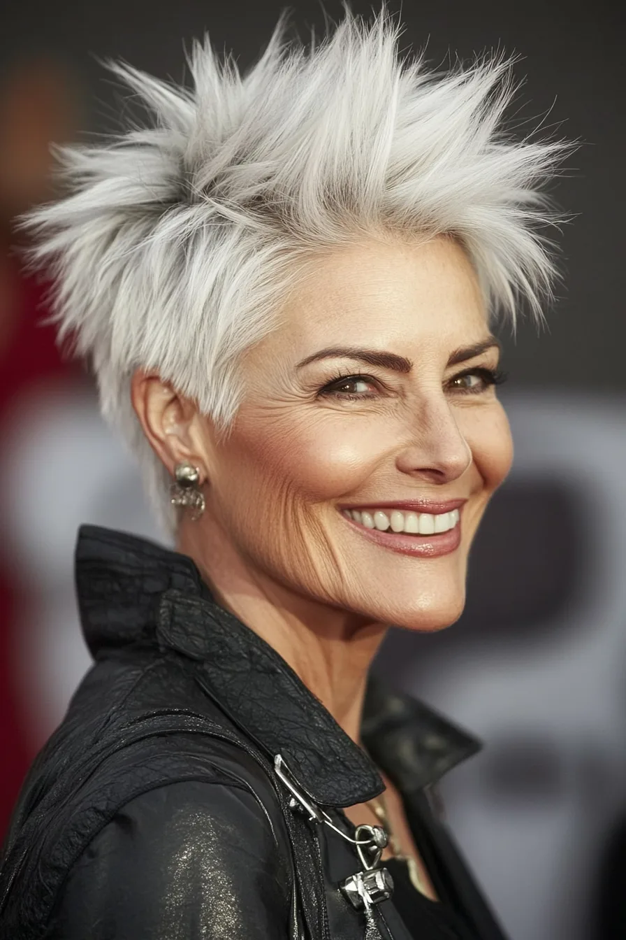 6. White Spiky Pixie with Dark Roots (Edgy Hairstyles For Women Over 60) - Edgy Hairstyles For Women Over 60