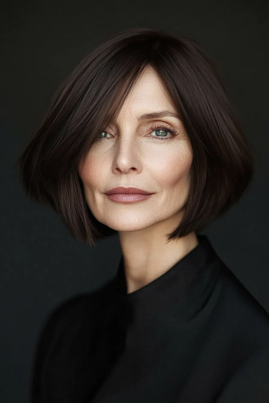 7. Dark Chocolate One-Length Bob (Blunt Haircuts For Women Over 60) - Blunt Haircuts For Women Over 60