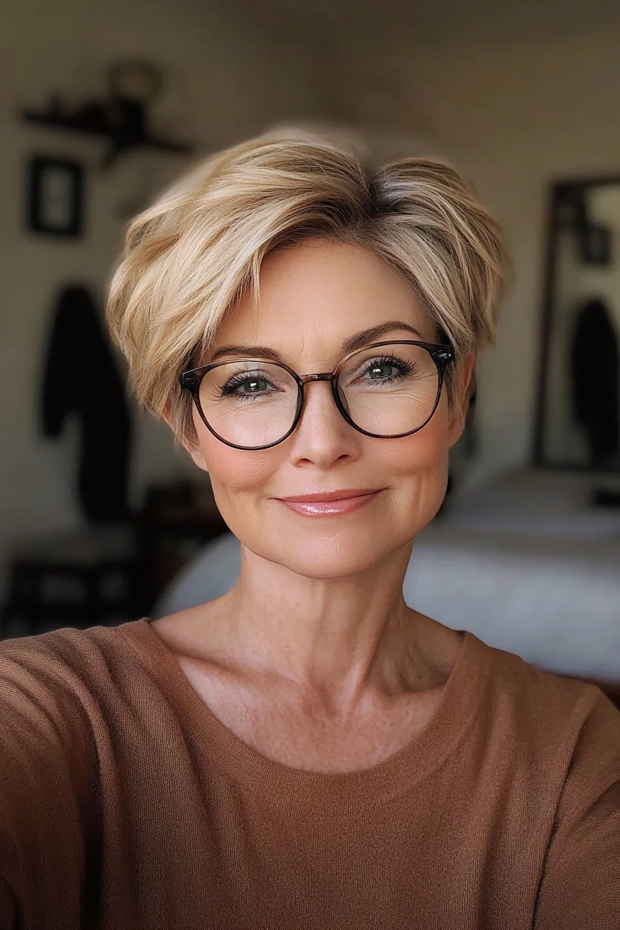 7. Honey Blonde Tousled Pixie (Pixie Haircuts For Women Over 60 With Glasses) - Pixie Haircuts For Women Over 60 With Glasses