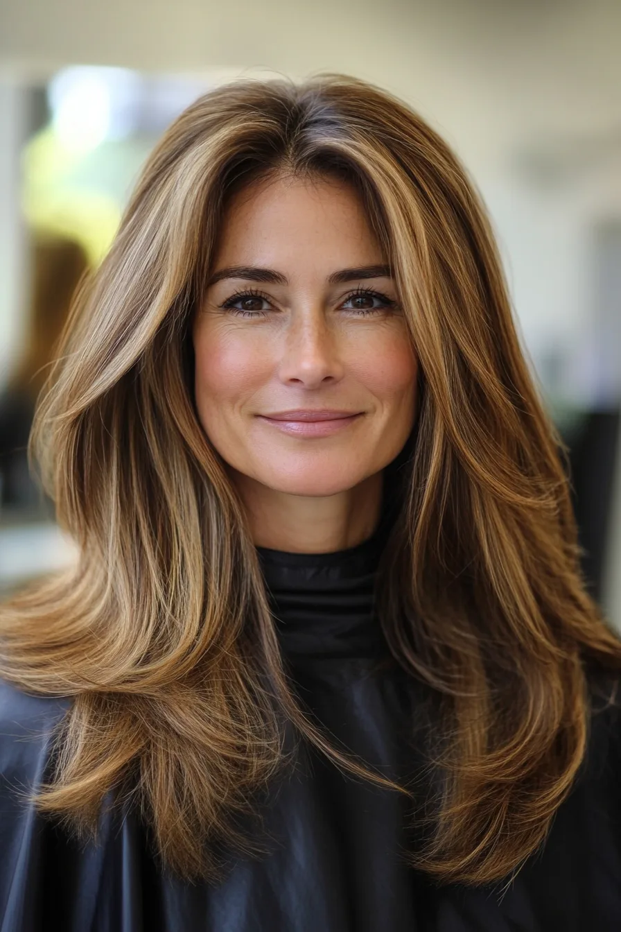 7. Long Layers with Golden Brown Gloss (Easy Haircuts For Women Over 40) - Easy Haircuts For Women Over 40
