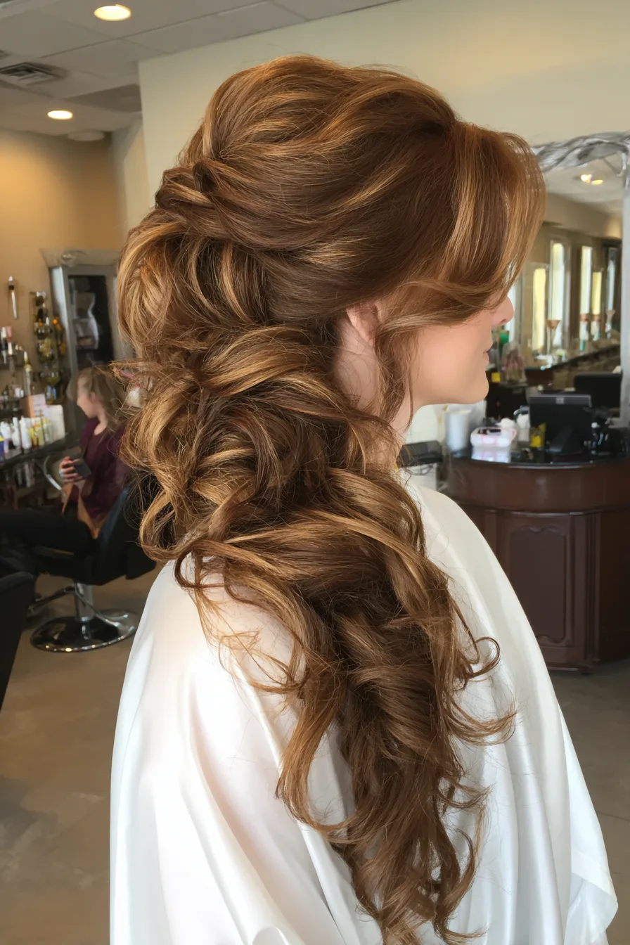 7. Side-Swept Layers with Golden Brunette Hues (Wedding Hairstyles) - Wedding Hairstyles