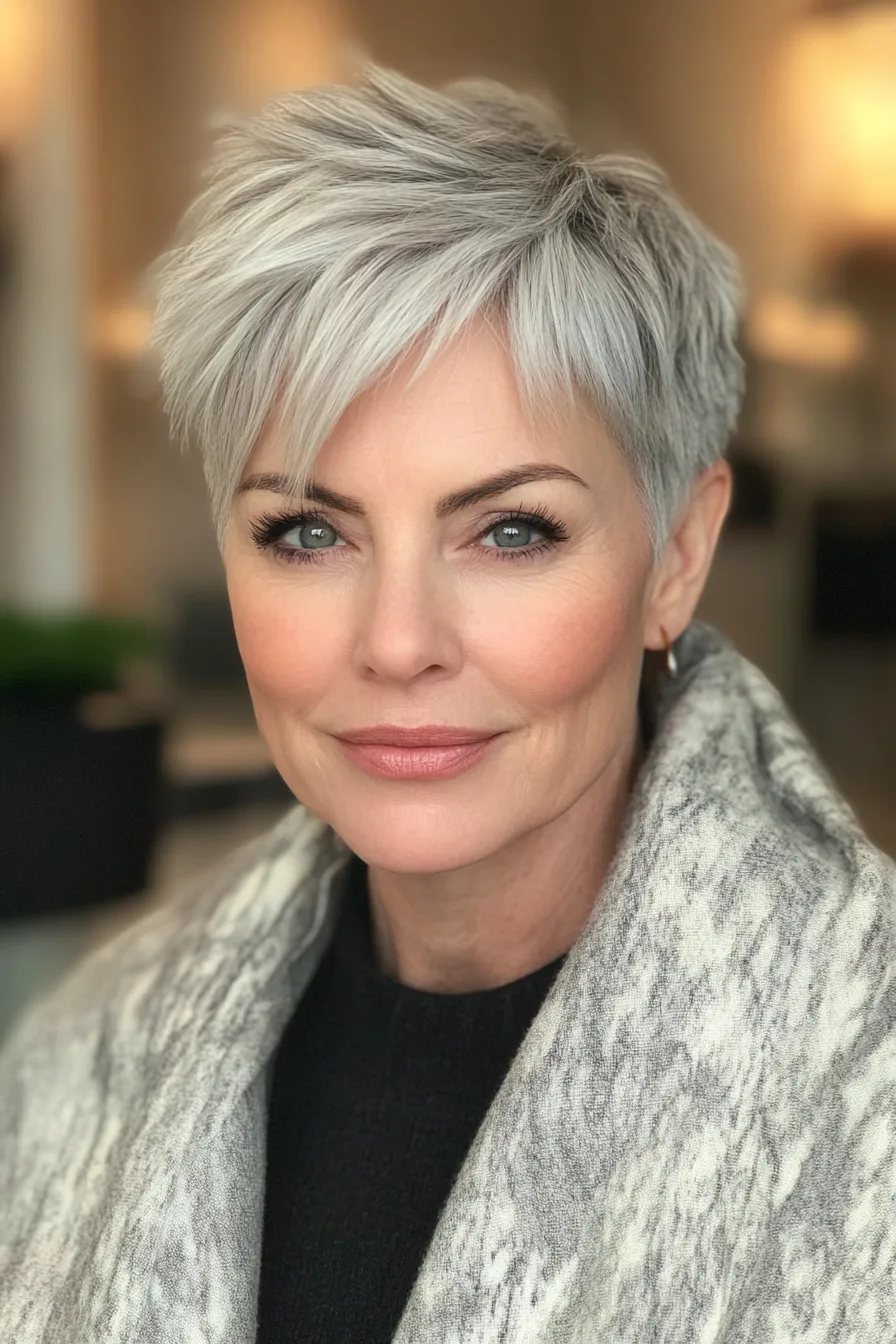 7. Tapered Pixie with Silver Gray (Short Hairstyles For Thick Hair For Women Over 50) - Short Hairstyles For Thick Hair For Women Over 50