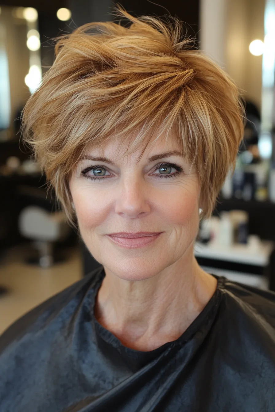 7. Wispy Layered Cut with Honey Blonde Blend (Short Wispy Haircuts Older Women) - Short Wispy Haircuts Older Women
