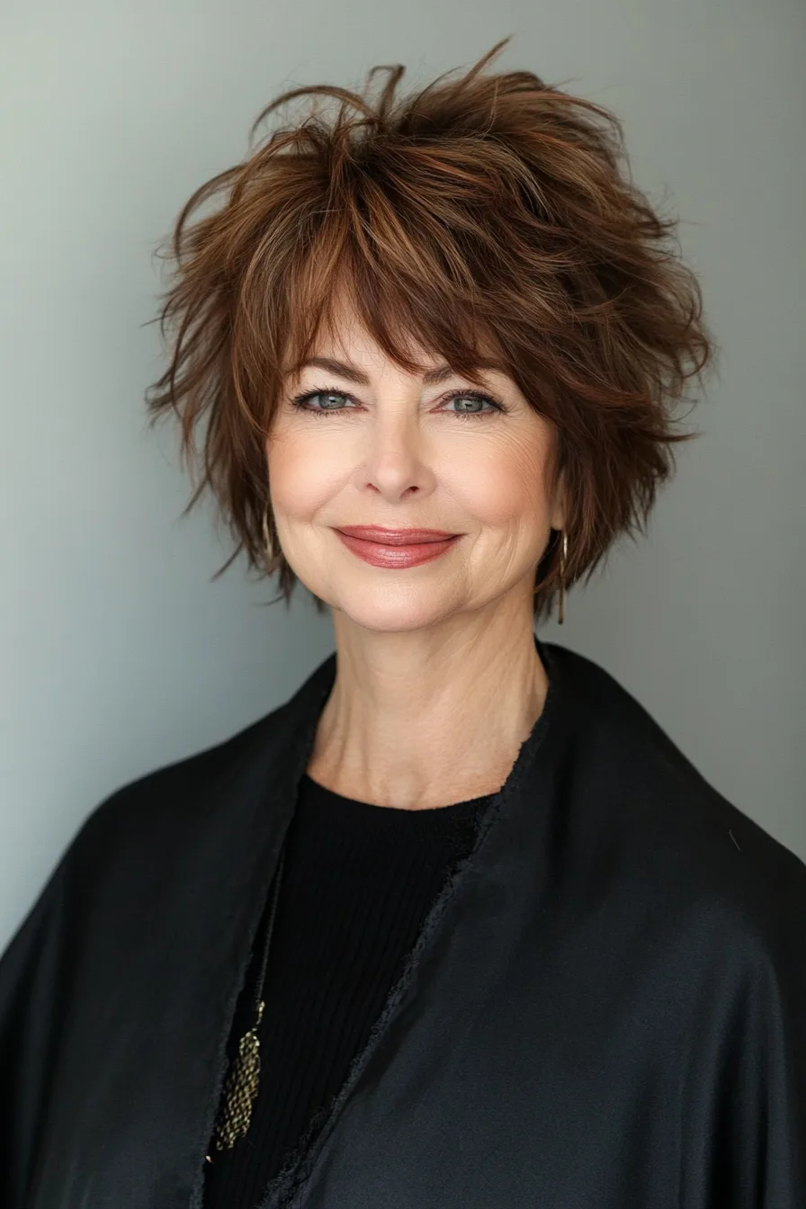 8. Chestnut Tousled Razor Cut (Edgy Hairstyles For Women Over 60) - Edgy Hairstyles For Women Over 60