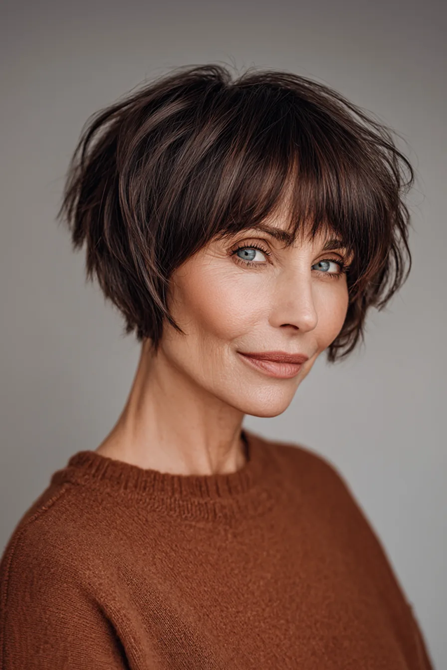 8. Dark Mocha Choppy Bob (Fall Haircuts For Women Over 50) - Fall Haircuts For Women Over 50