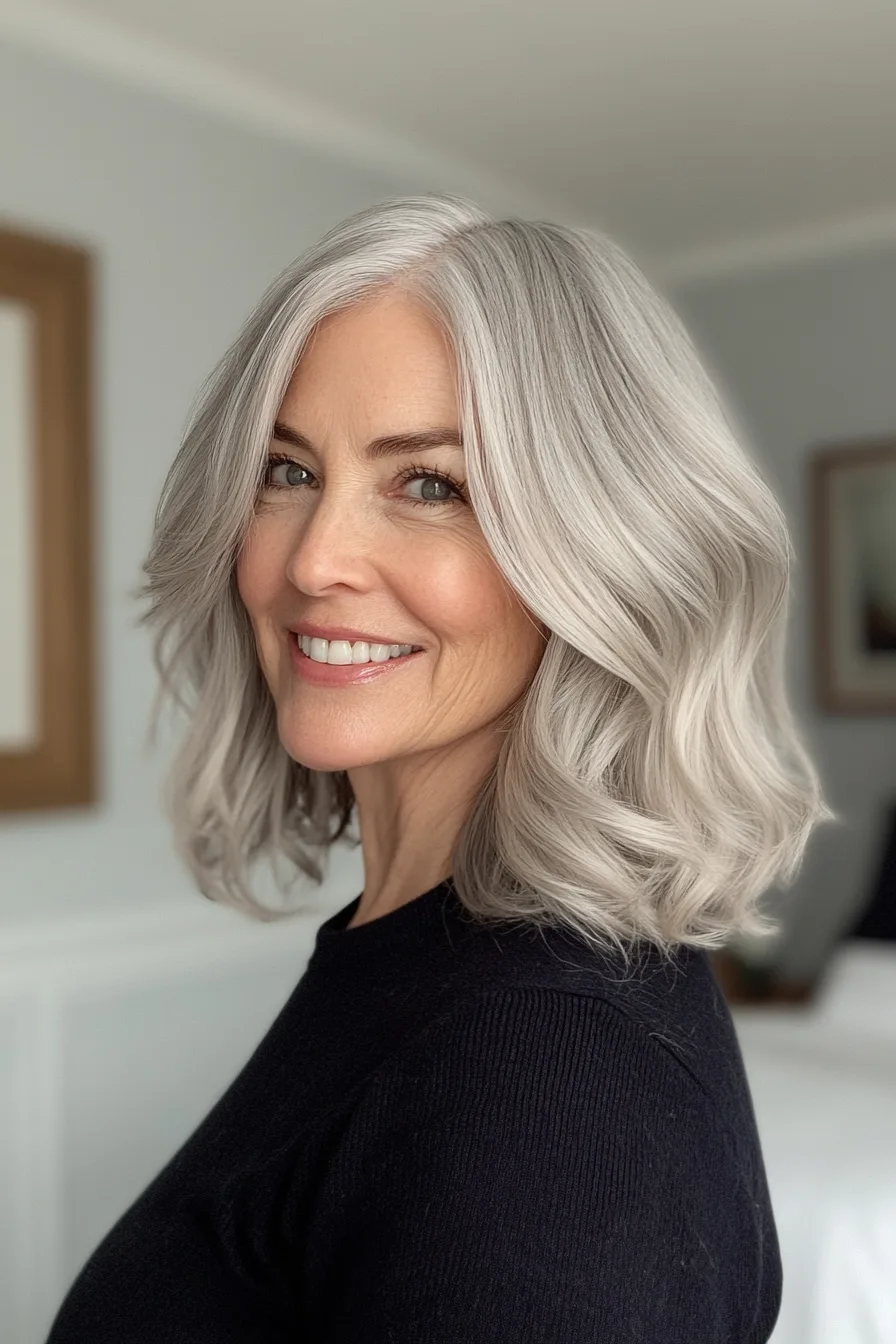 8. Pearl Gray Blunt Cut with Side Part (Blunt Haircuts For Women Over 60) - Blunt Haircuts For Women Over 60