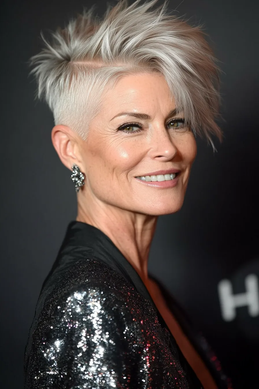 8. Platinum Feathered Undercut Crop (Undercut Hairstyles For Women Over 50) - Undercut Hairstyles For Women Over 50