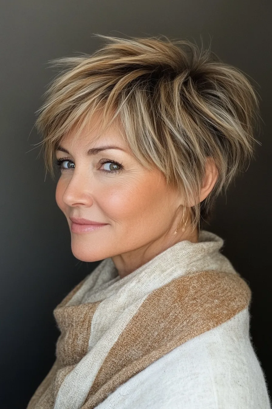 9. Choppy Pixie in Light Golden Brown (Short Wispy Haircuts Older Women) - Short Wispy Haircuts Older Women