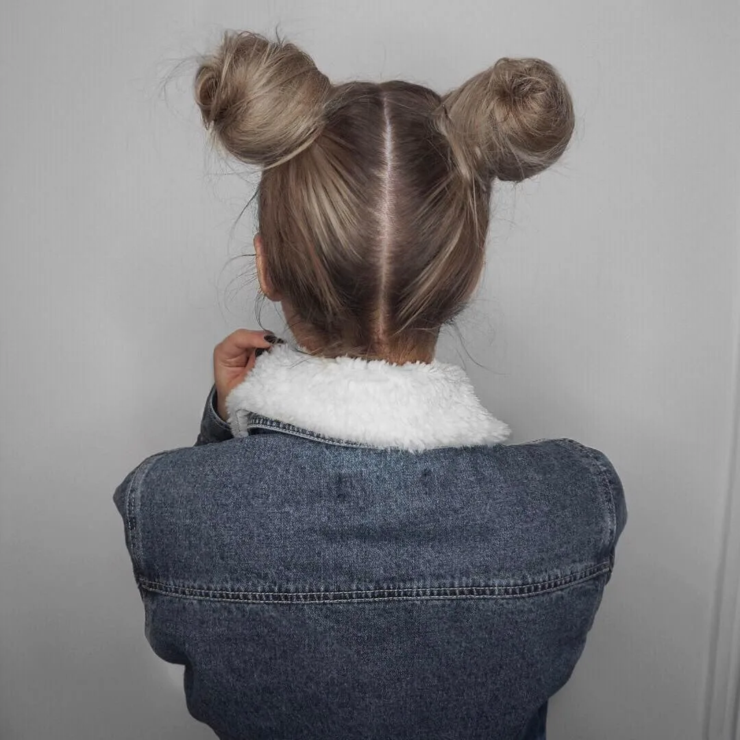 9. Classic High Space Buns on Ash Blonde Hair (Space Buns Hairstyles)