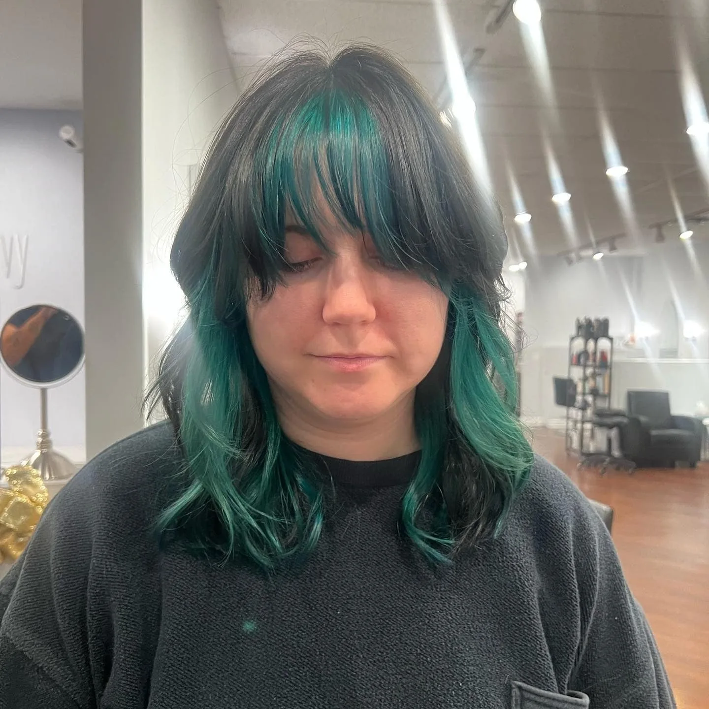 9. Emerald and Midnight Black Wolf Cut (Wolf Haircut)