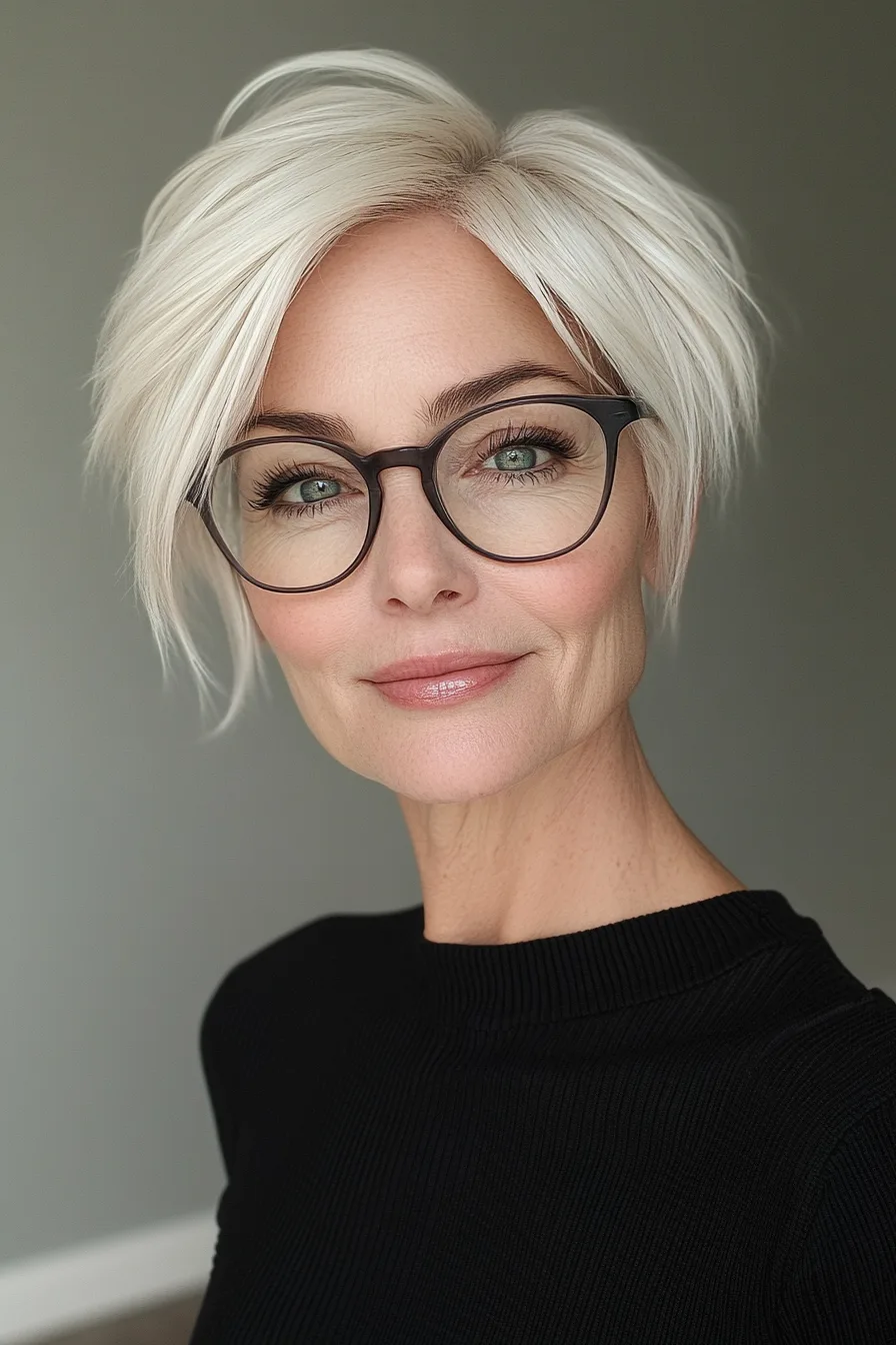9. Icy Blonde Edgy Pixie Cut (Pixie Haircuts For Women Over 60 With Glasses) - Pixie Haircuts For Women Over 60 With Glasses