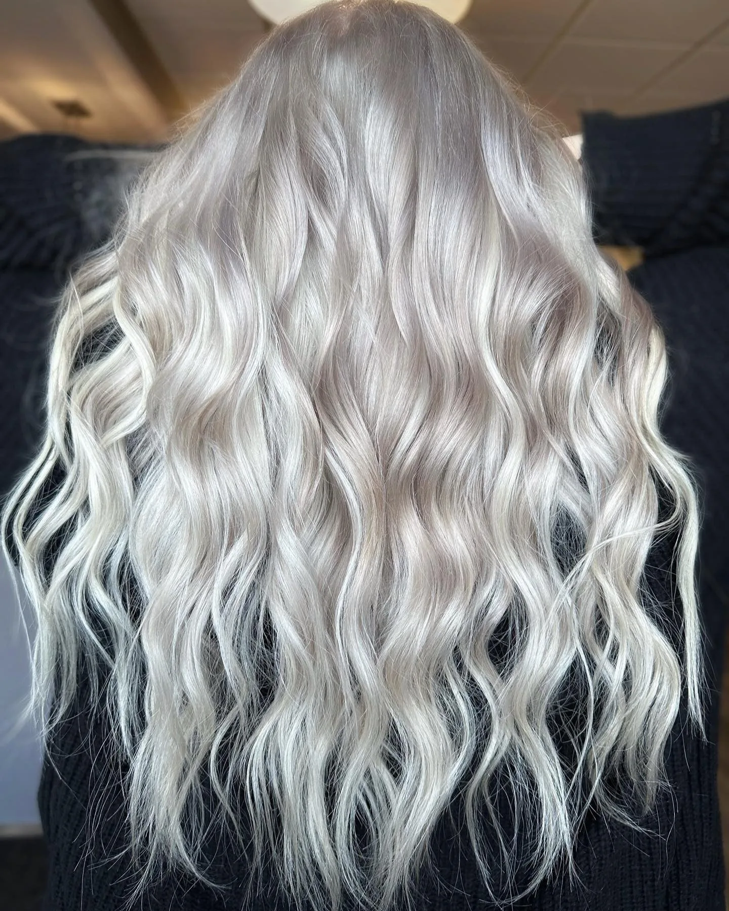 9. Long Platinum Waves with Silver Shine (Ash Platinum Hair Color)