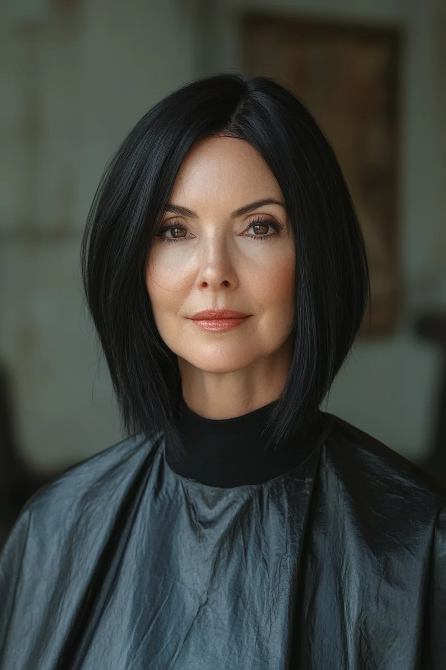 9. Natural Black Blunt Midi Cut (Blunt Haircuts For Women Over 60) - Blunt Haircuts For Women Over 60