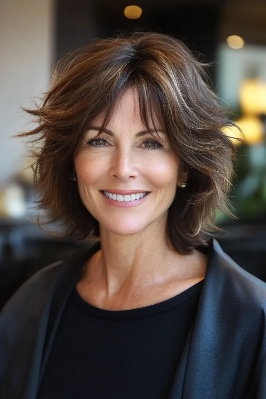 9. Short Shag with Medium Brown (Short Hairstyles For Thick Hair For Women Over 50) - Short Hairstyles For Thick Hair For Women Over 50