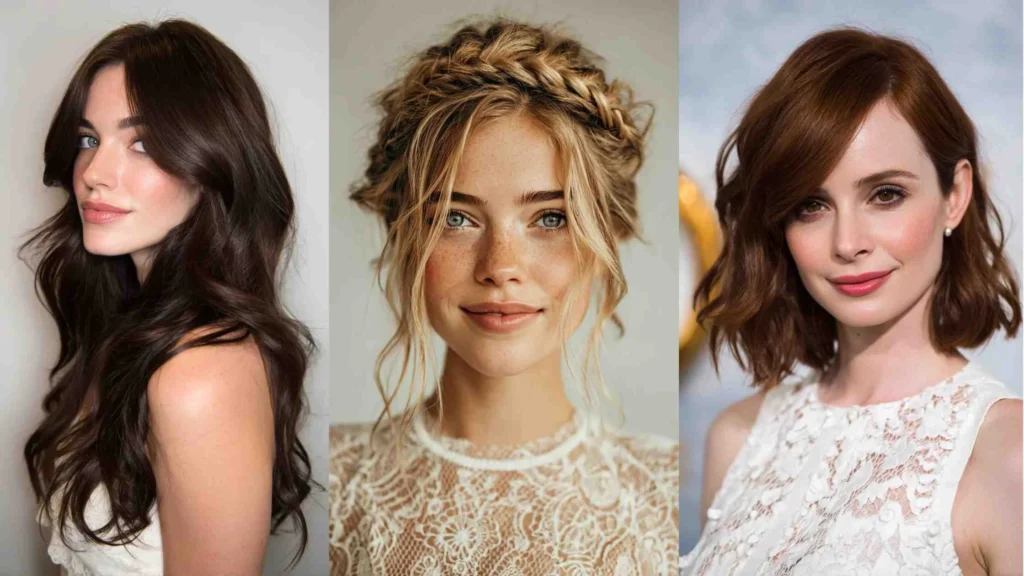 Soft Chignon with Chestnut Gloss – Elegant low chignon hairstyle for mature brides, chestnut brown tone, perfect for 2025 weddings.