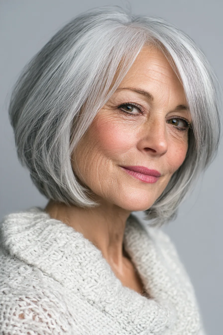 1. Soft Silver Feathered Bob (Popular Haircuts For Women Over 60) - Popular Haircuts For Women Over 60