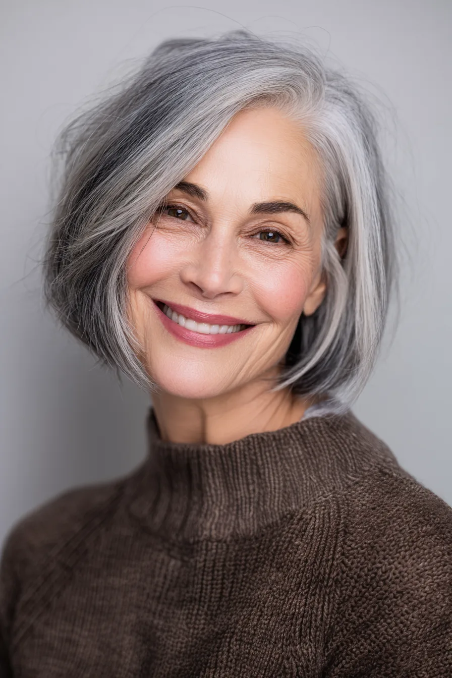 10. Angled Bob with Classic Gray (Medium Length Hairstyles For Women Over 60 With Fine Hair) - Medium Length Hairstyles For Women Over 60 With Fine Hair