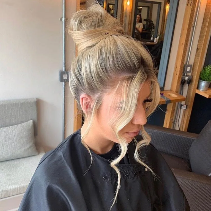 10. Golden Blonde Top Knot with Sculpted Front Layers (Top Knot Hairstyles)