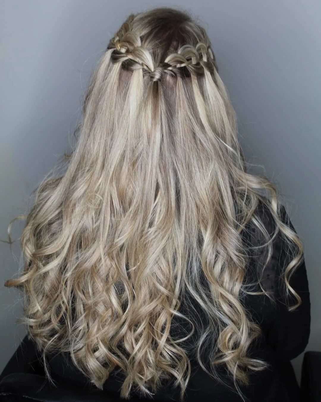 12. Ash Blonde Soft Curl Waterfall Weave (Waterfall Braid Hairstyles)