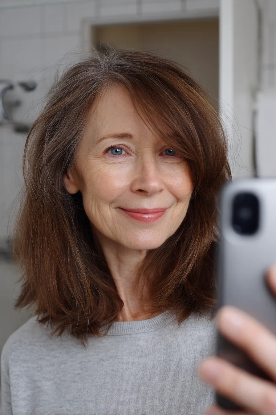 12. Choppy Lob with Natural Chestnut Brown (Medium Length Hairstyles For Women Over 60 With Fine Hair) - Medium Length Hairstyles For Women Over 60 With Fine Hair