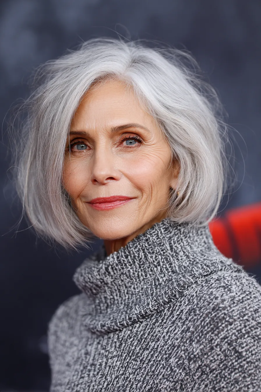 12. Pearl Gray Inverted Bob (Hairstyles For Women Over 60 With Gray Hair) - Hairstyles For Women Over 60 With Gray Hair