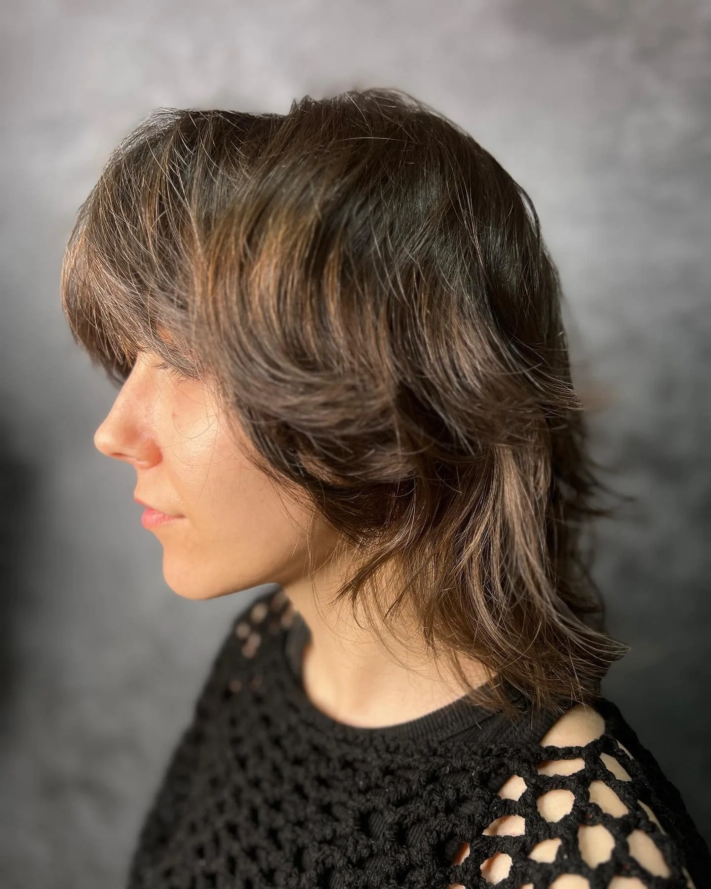 13. Dimensional Brunette Feather Wolf (Short Wolf Haircut)