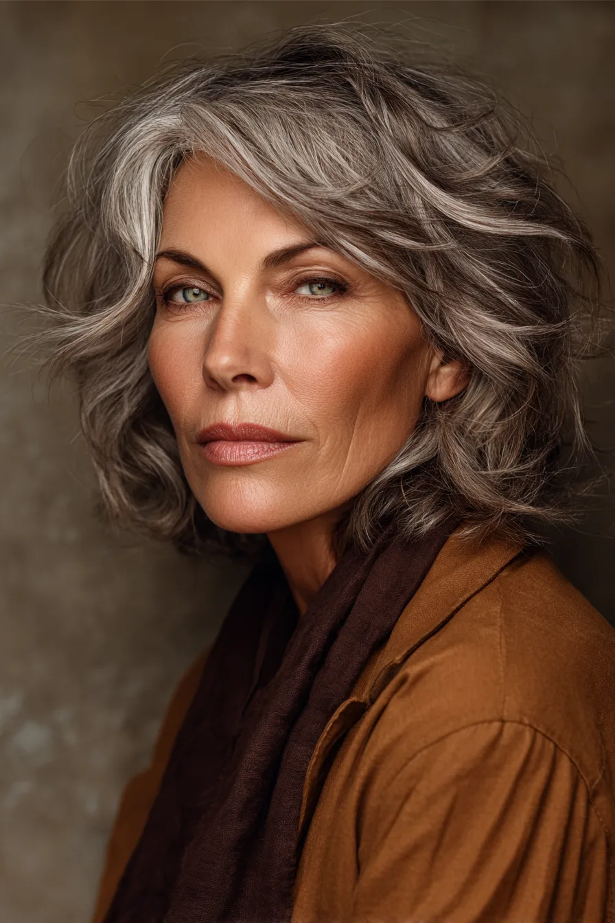 13. Wavy Midi Shag with Mushroom Brown Hue (Medium Length Hairstyles For Women Over 60 With Fine Hair) - Medium Length Hairstyles For Women Over 60 With Fine Hair