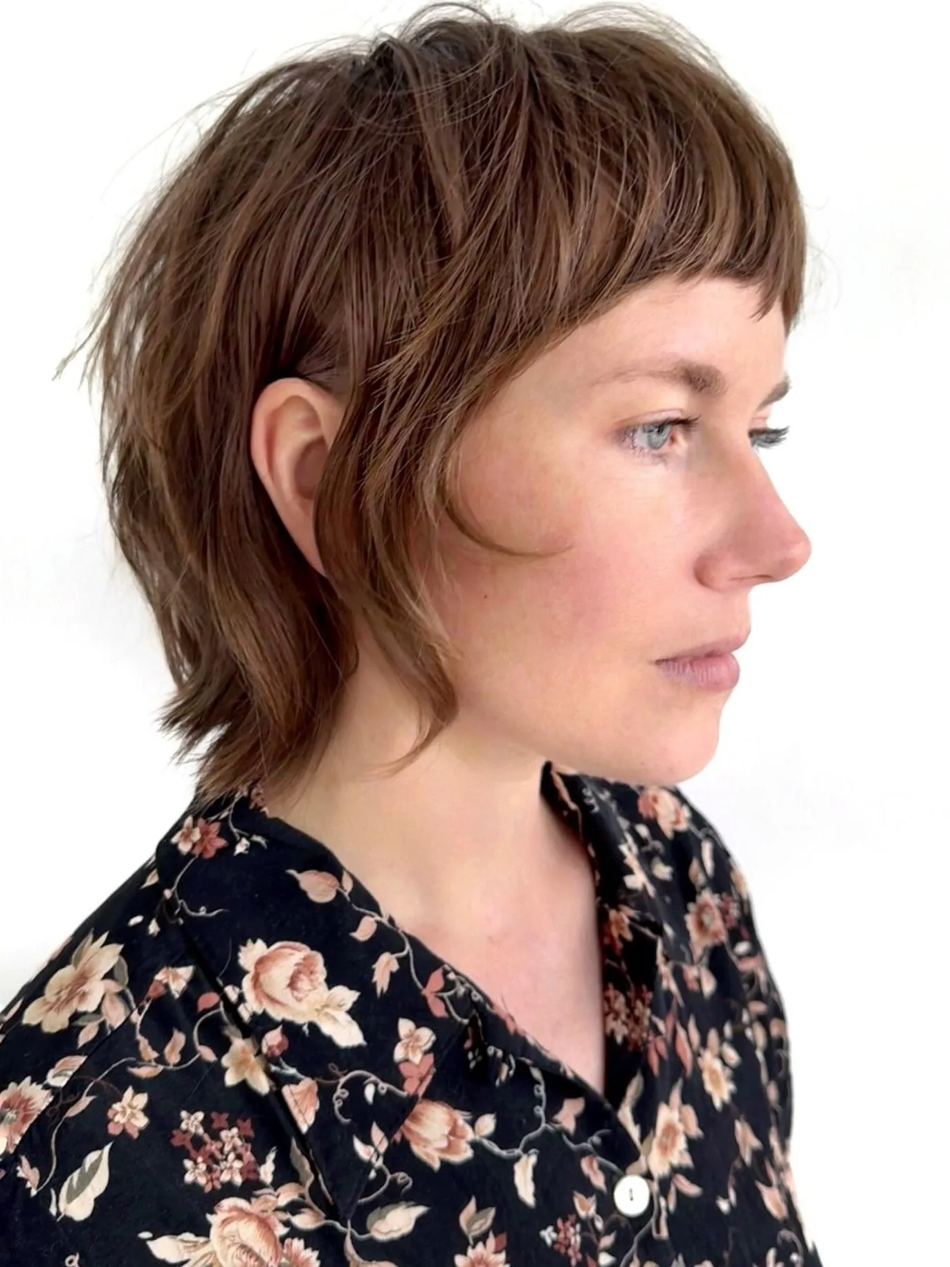 14. Piecey Chestnut Shag Bob with Micro Fringe (Shaggy Bob Haircuts)