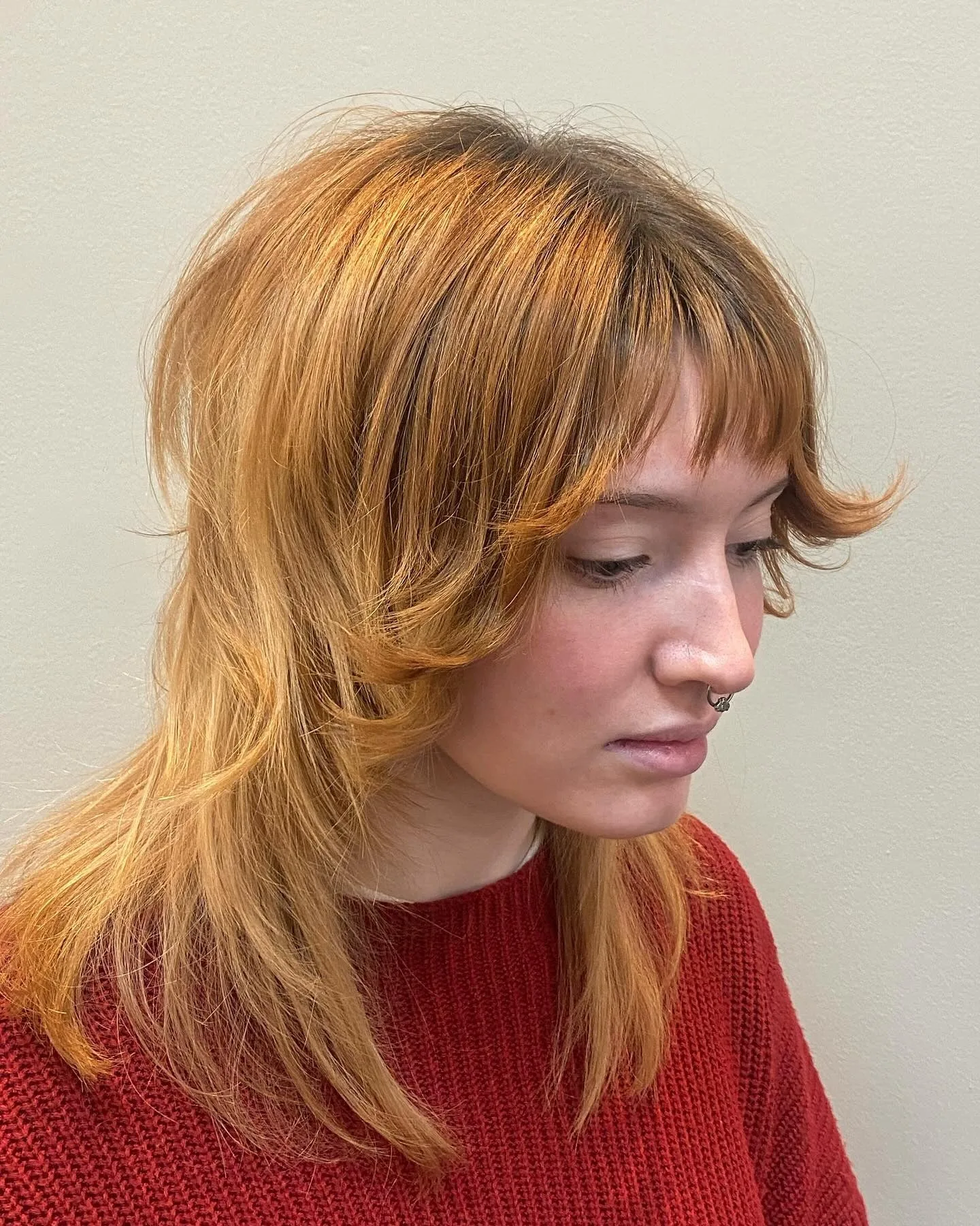 15. Golden Apricot Shag with Curved Fringe (Shaggy Haircuts)