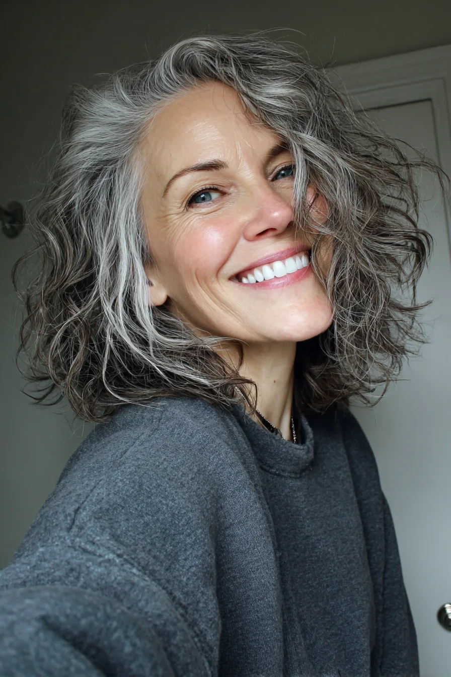 16. Soft Curled Gray Shoulder Cut (Hairstyles For Women Over 60 With Gray Hair) - Hairstyles For Women Over 60 With Gray Hair