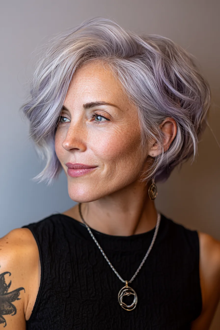 17. Cropped Layers with Silver Lavender Tint (Medium Length Hairstyles For Women Over 60 With Fine Hair) - Medium Length Hairstyles For Women Over 60 With Fine Hair