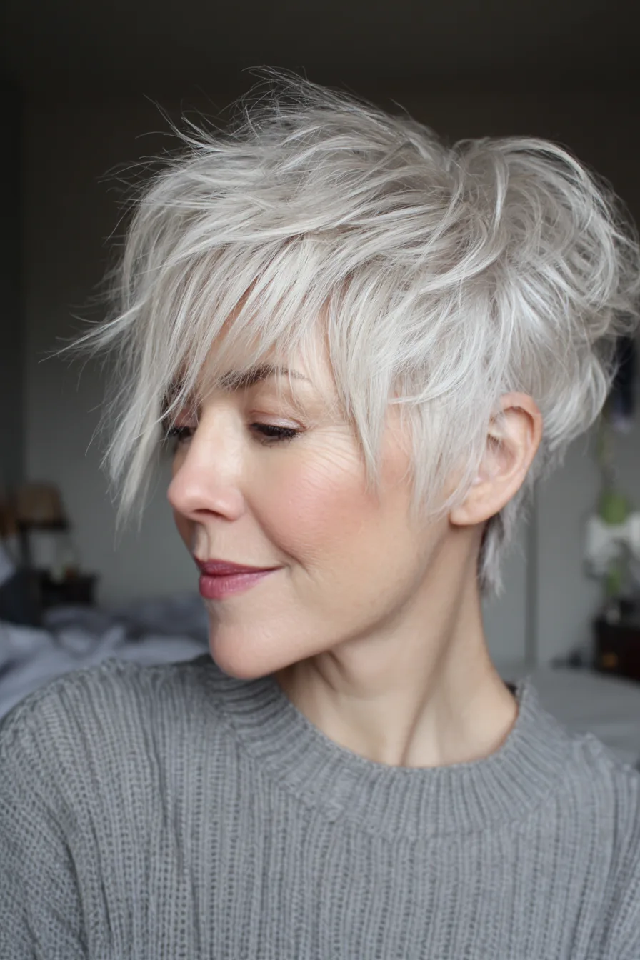 17. Platinum Blonde Tousled Pixie (Popular Haircuts For Women Over 60) - Popular Haircuts For Women Over 60