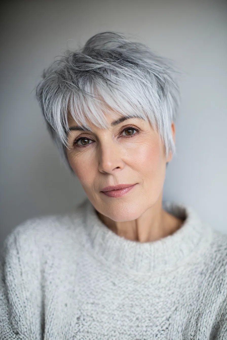 18. Gray Pixie with Layered Fringe (Hairstyles For Women Over 60 With Gray Hair) - Hairstyles For Women Over 60 With Gray Hair