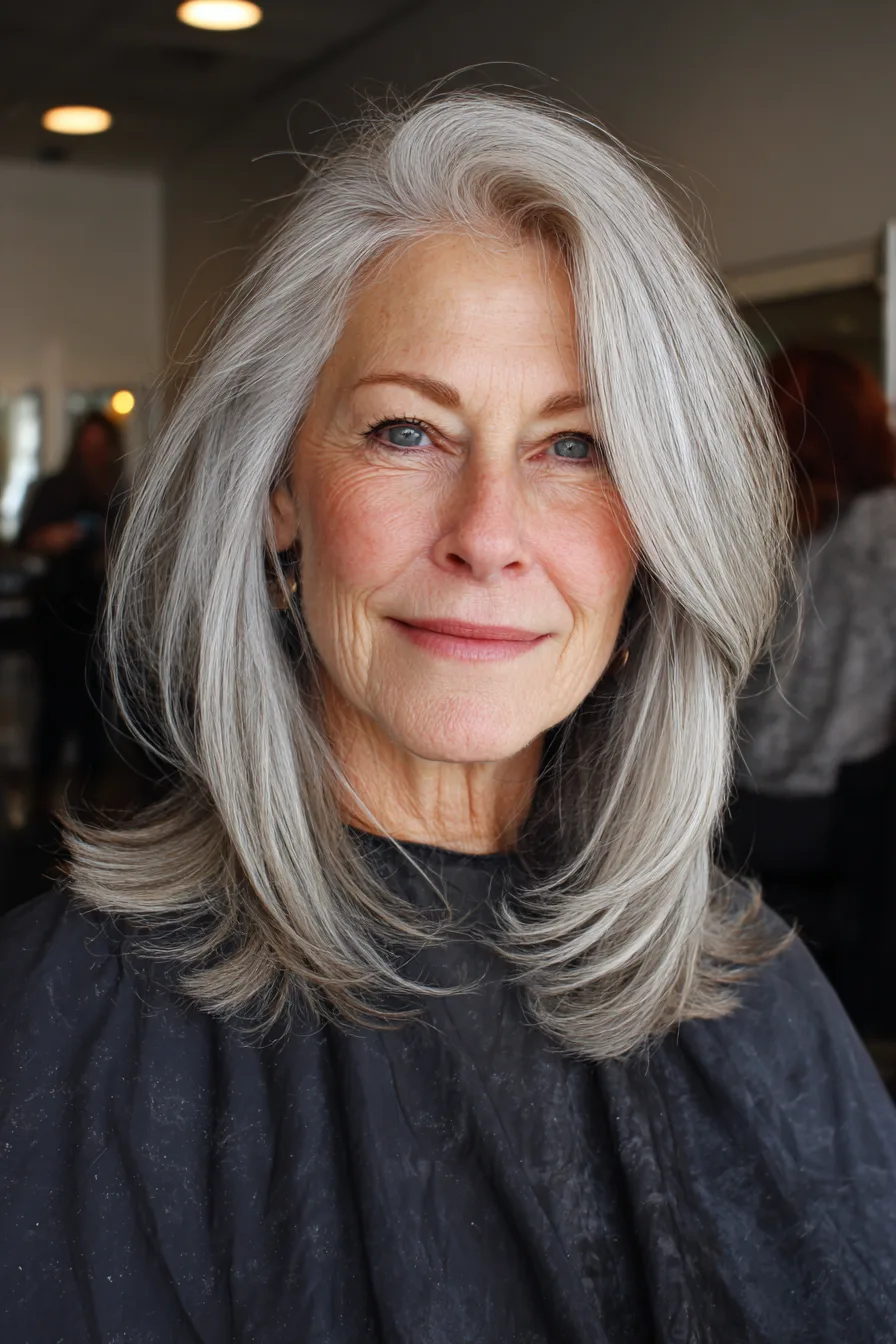 18. Soft Gray Shoulder-Length Layers (Popular Haircuts For Women Over 60) - Popular Haircuts For Women Over 60
