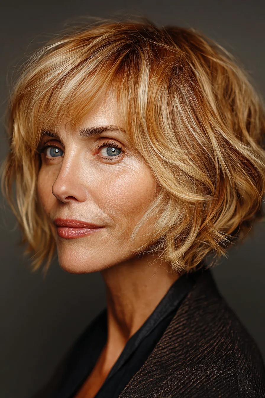 19. Caramel Brown Wispy Bob (Popular Haircuts For Women Over 60) - Popular Haircuts For Women Over 60