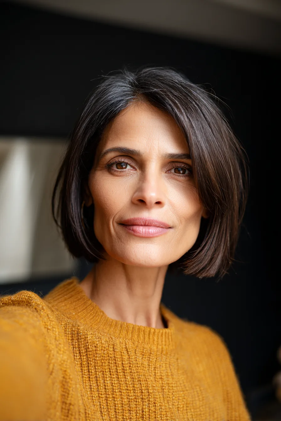 19. Ear-Length Blunt Cut in Cool Dark Brown (Blunt Haircuts For Women Over 50) - Blunt Haircuts For Women Over 50