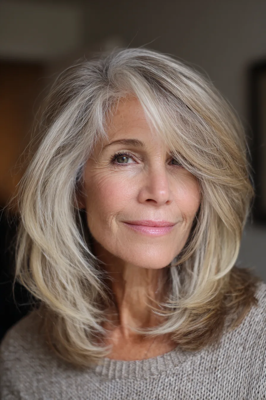 2. Layered Shoulder Cut with Champagne Blonde (Medium Length Hairstyles For Women Over 60 With Fine Hair) - Medium Length Hairstyles For Women Over 60 With Fine Hair